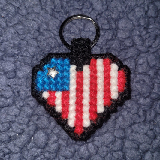 Red White & Blue Heart Keychain